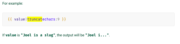 Een voorbeeld van het Django filter truncatechars