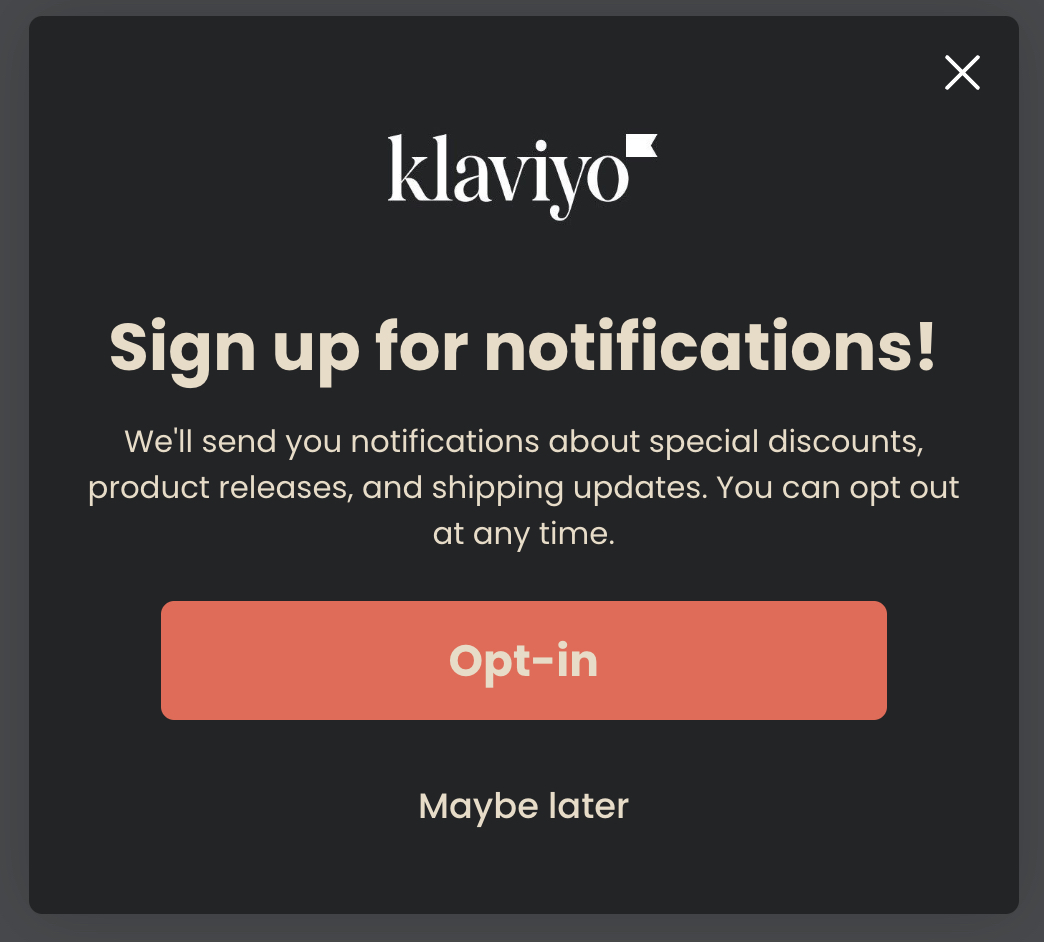 Voorbeeld van een vraag voorafgaand aan de toestemming om pushmeldingstoestemming te verzamelen