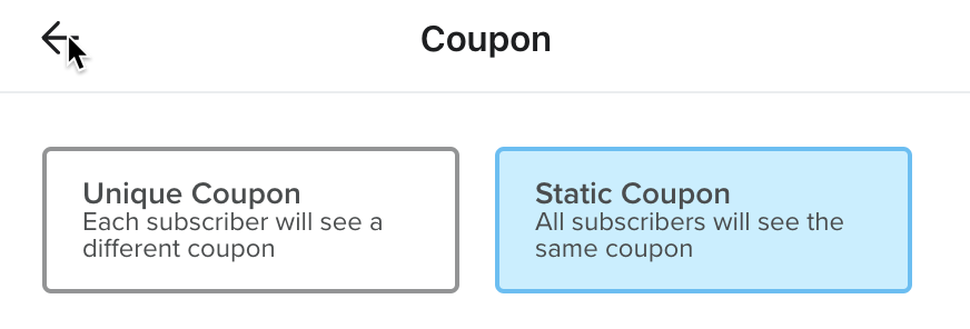 terug pijl in de coupon blok editor