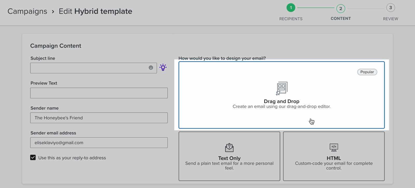 De sleep-en neerzet e-mail optie
