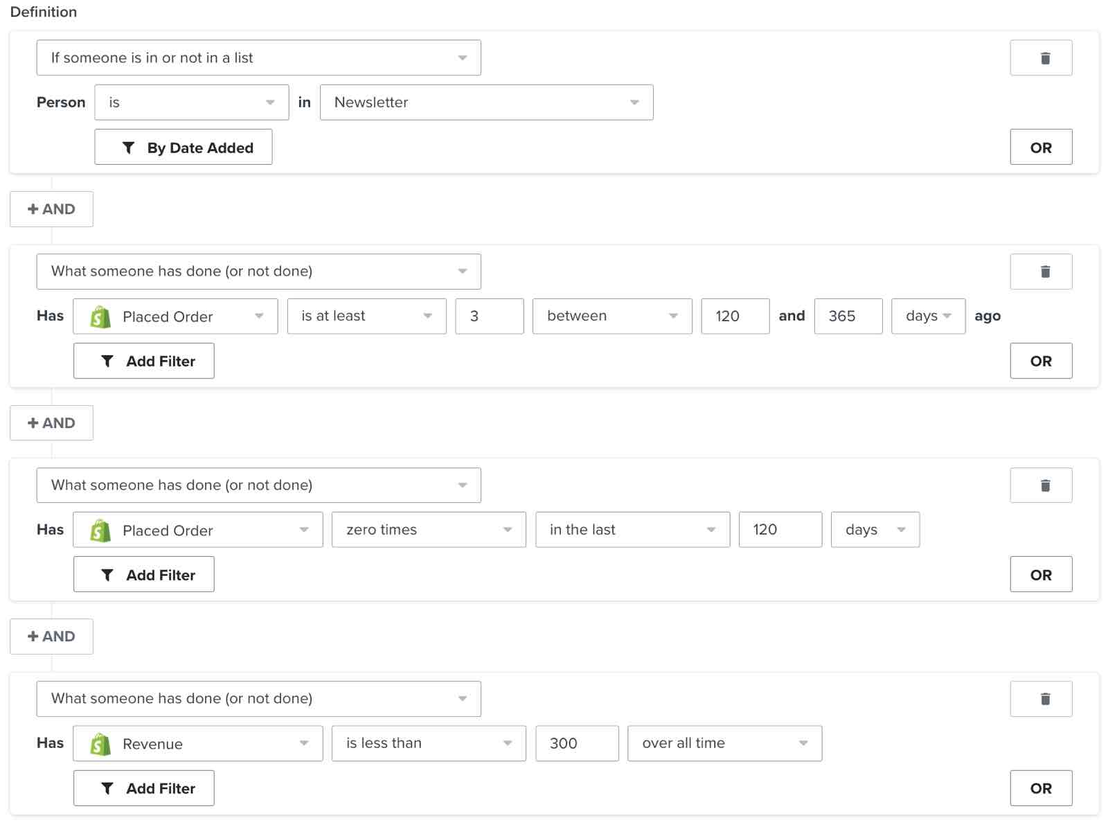 Een segment van klant die in het verleden een paar kleine aankopen heeft gedaan, maar de laatste tijd niets heeft gekocht