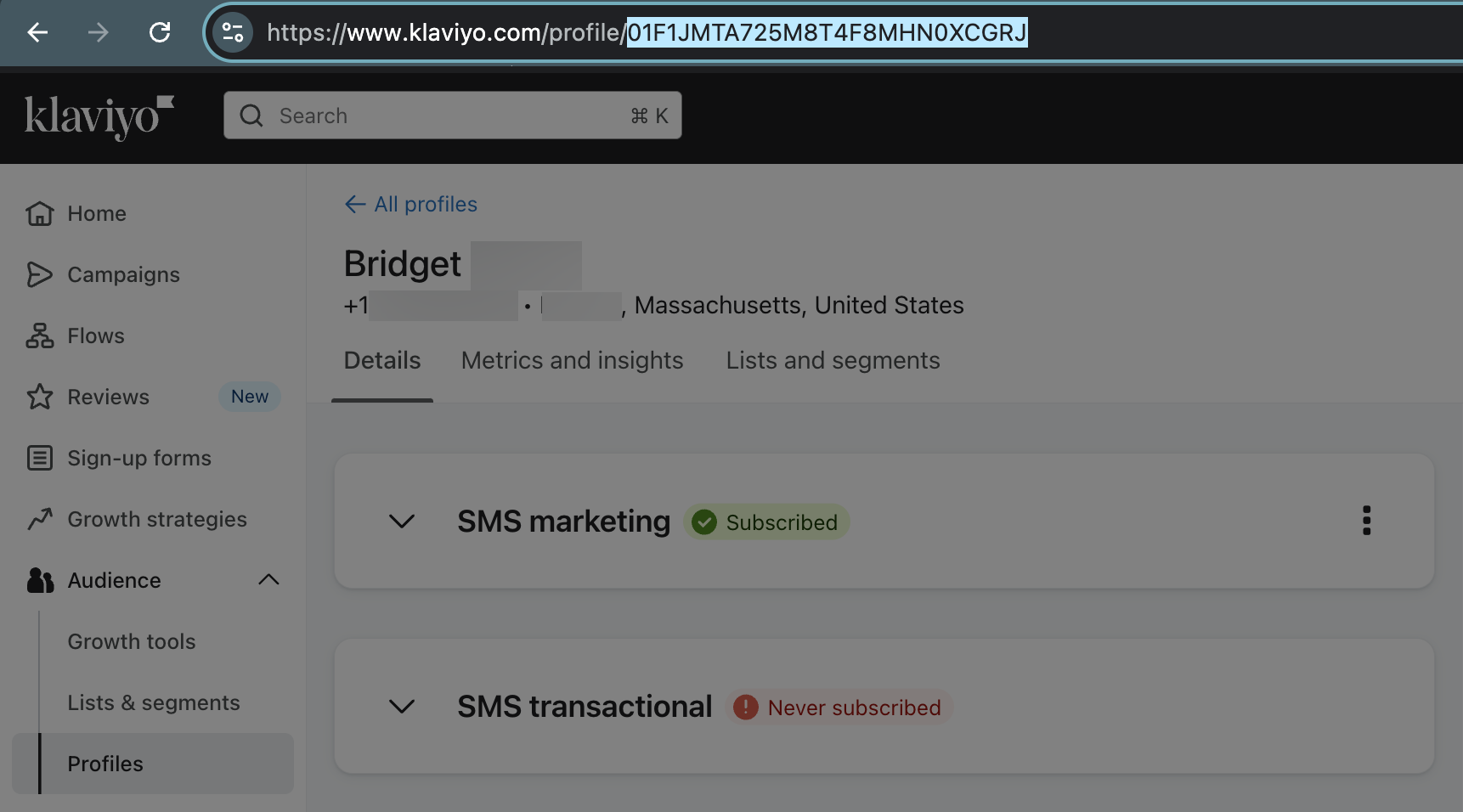 24-karakter profiel ID in de URL van een profiel