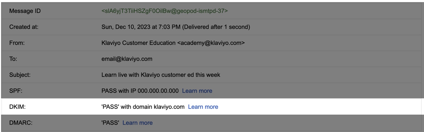 DKIM pas gemarkeerd in headeroverzicht