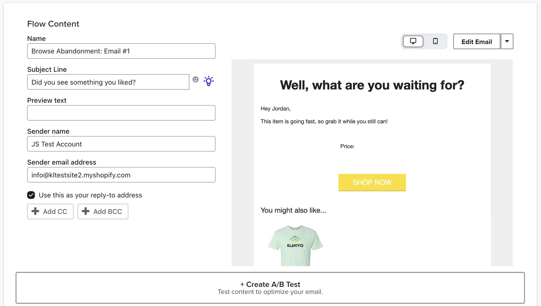 Email inhoudsbewerkingsscherm.