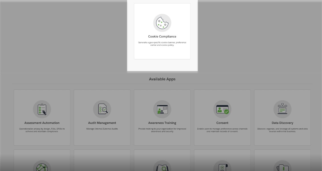 Weergave van de CookiePro dashboard met cookie compliance sectie gemarkeerd