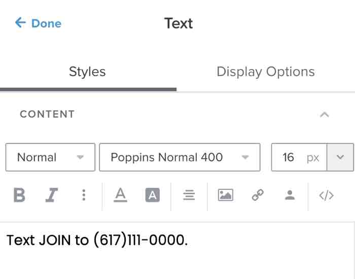 Een klik-naar-tekst banner gevolgd door openbaarmakingstaal