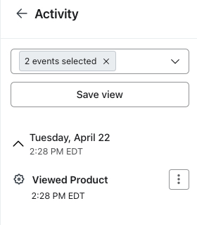 De knop Weergave opslaan in het selectiemenu Meetwaarde van de activiteitenfeed van een Inbox-ticket.