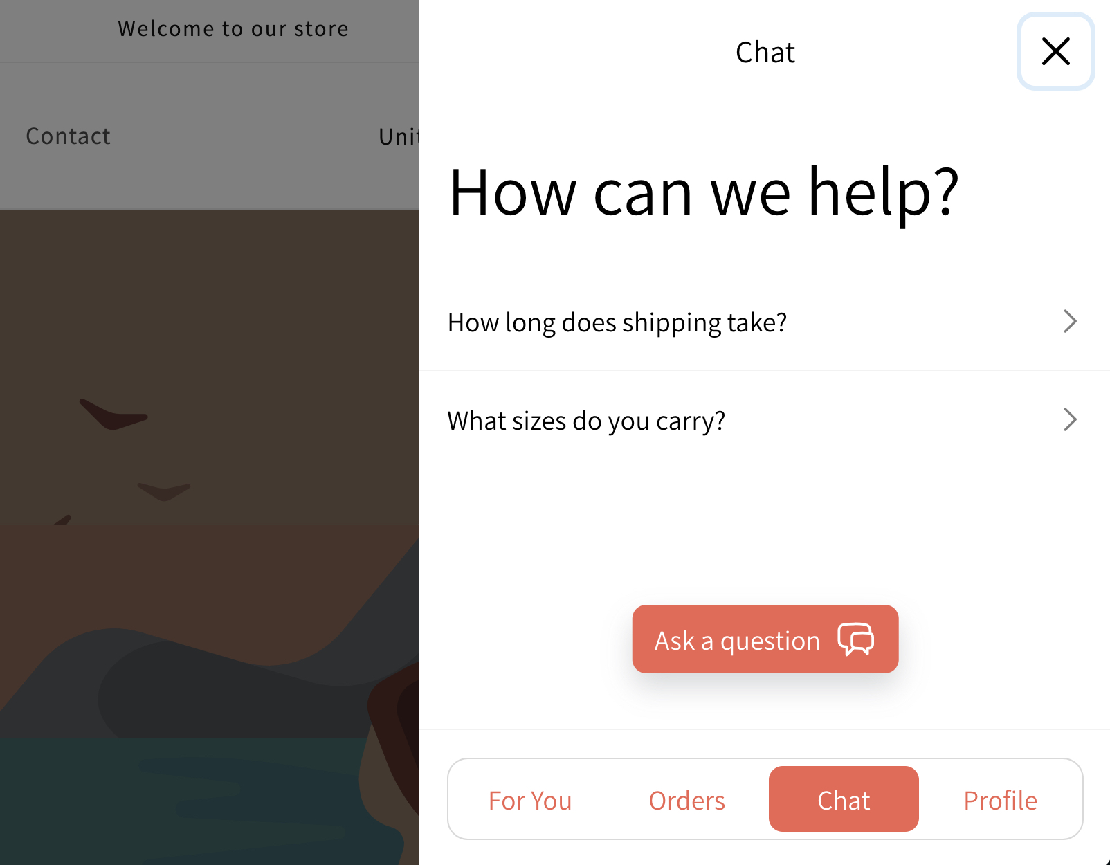 Een FAQ openen in de Chat tab van de Klaviyo Customer Hub interface.