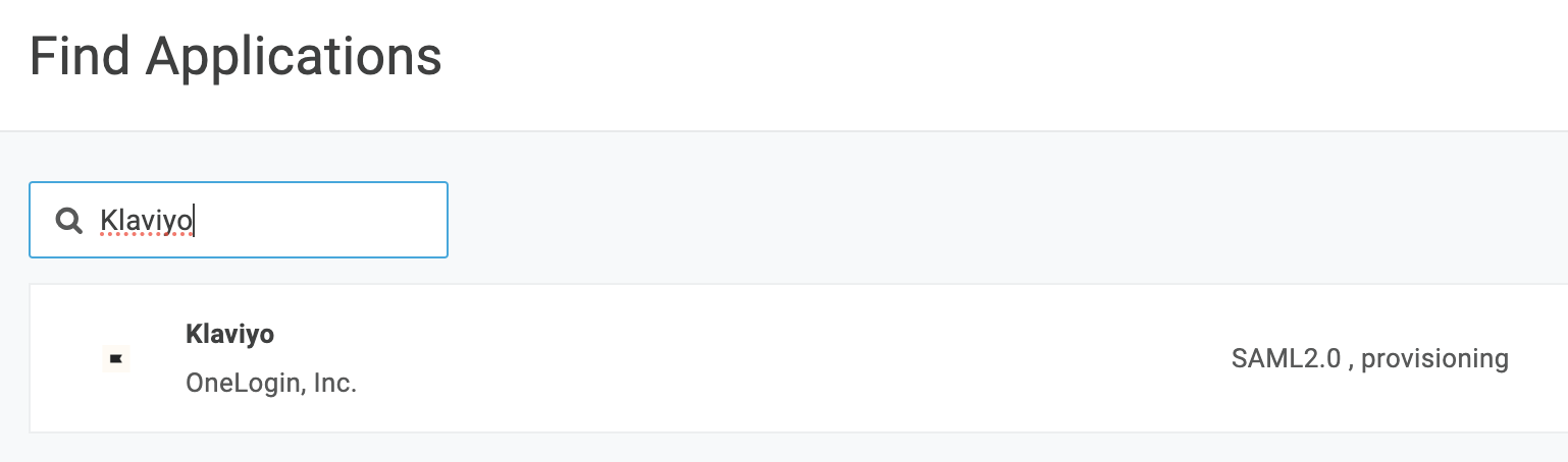 Klaviyo zoeken in de One Login apps