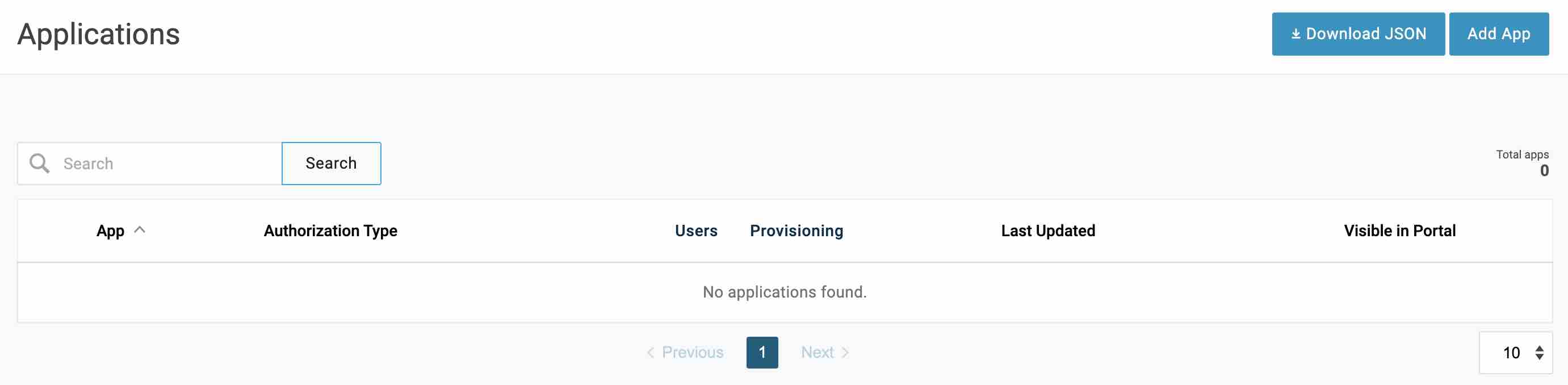 Applicaties pagina in One Login wanneer App toevoegen is geselecteerd
