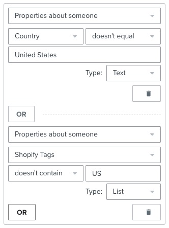 Twee flowfilters verbonden door een OR-connector.