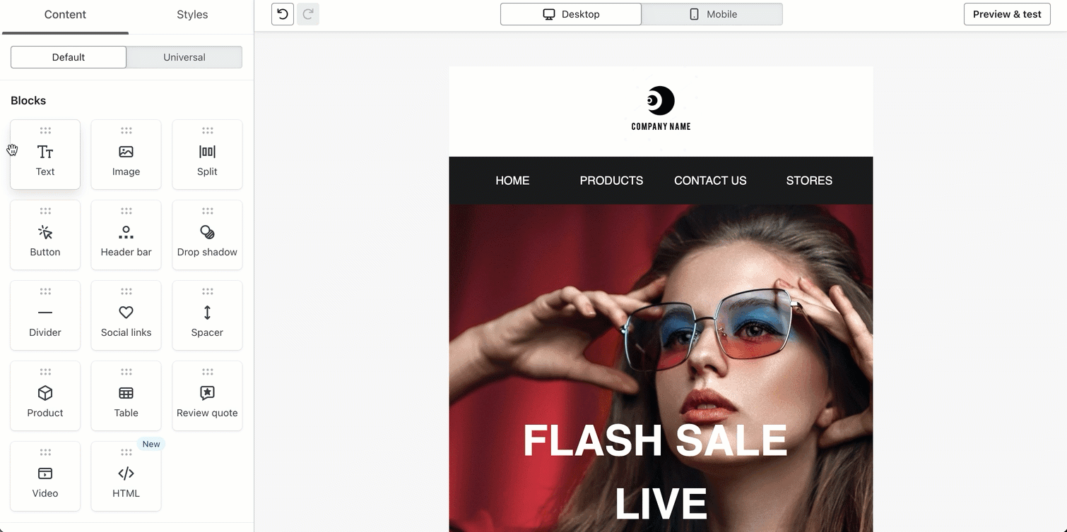 Een gebruiker sleept een tekstblok en laat het op het canvas vallen