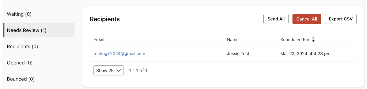Behoeftebeoordelingsgroep in ontvangers activiteit voor een flow e-mail