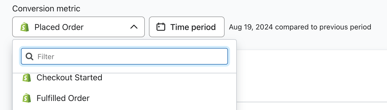 De conversie meetwaarde dropdown