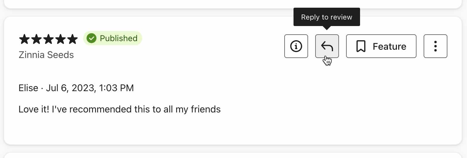 Przycisk odpowiedzi na recenzję