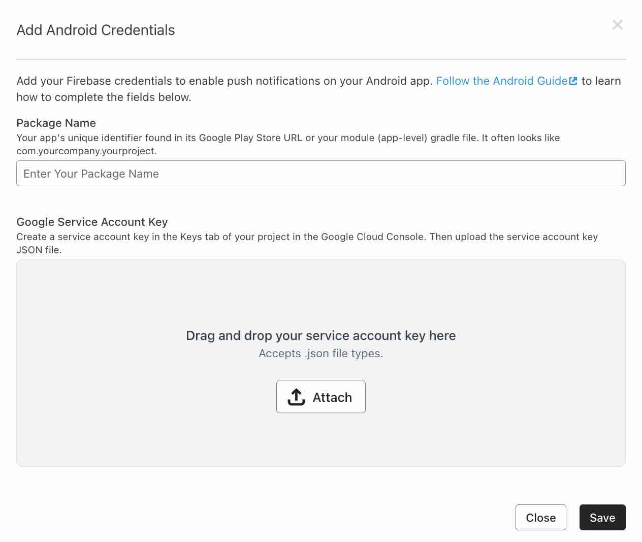 Ekran konfiguracji powiadomień push systemu Android