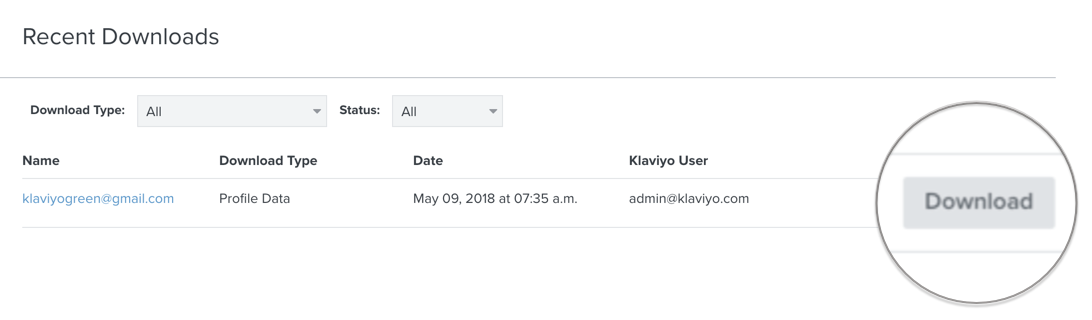 Przycisk pobierania plików Klaviyo