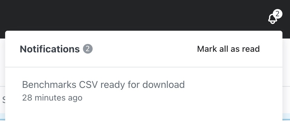 Kliknięcie ikony dzwonka powiadomień i wyświetlenie listy rozwijanej pobranych raportów