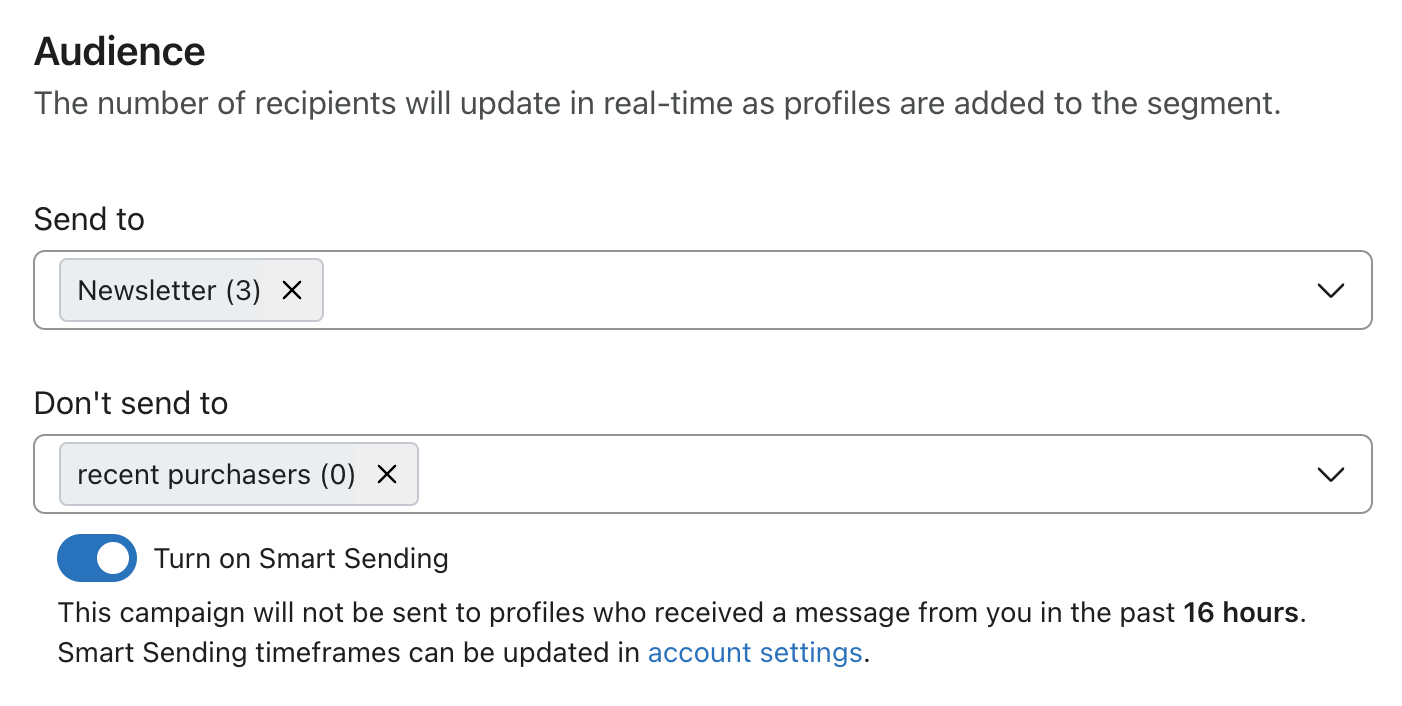 Ostatnio kupujący segment jest zaznaczony w polu Nie wysyłaj do