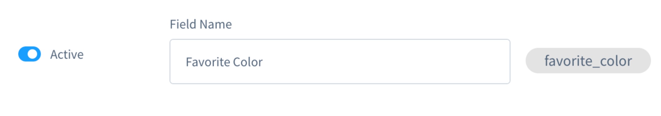 Nazwa pola Ulubiony kolor zmapowana na favorite_color, z polem przełączenie na aktywni