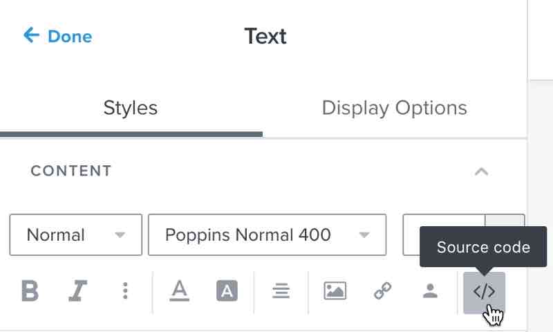 Przycisk kodu źródłowego w edytorze szablonów e-mail Klaviyo