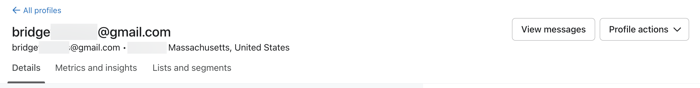 Górna część strony profilu