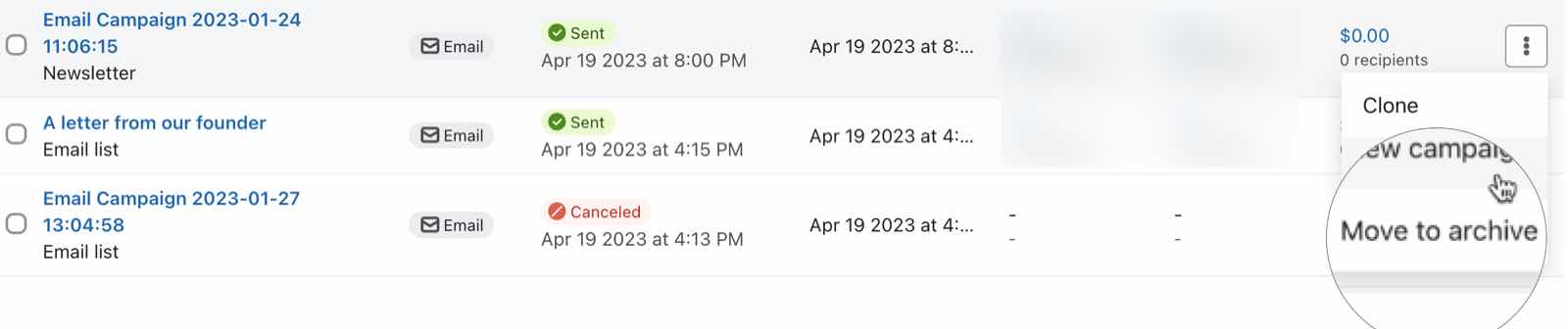 Przenieś kampanię do archiwizacji