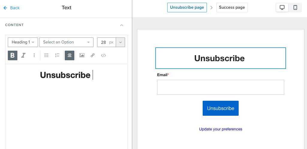 Textruta för rubrik markerad med möjlighet att ersätta standardtexten med din egen text i textmenyn till vänster