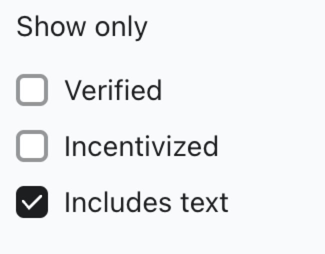 Möjlighet att bara visa recensioner med text