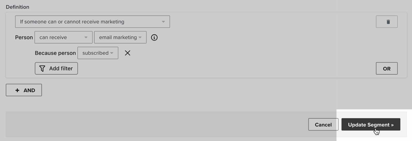 uppdatera segment knapp