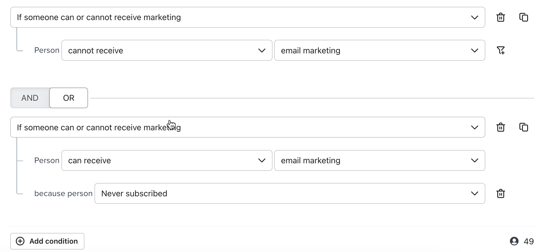 segment av personer som inte samtyckt till e-postmarknadsföring