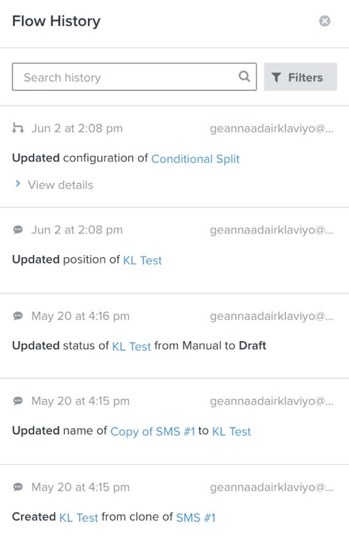 Den flödande historikpanelen, även kallad changelog.