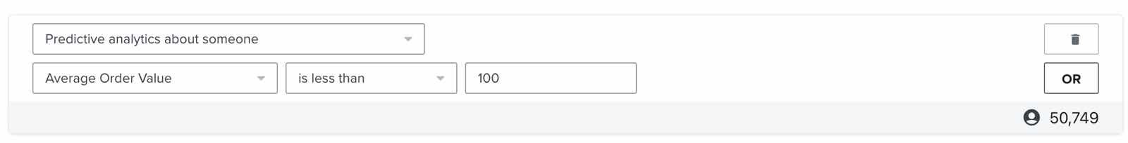 genomsnittligt ordervärde mindre än segment