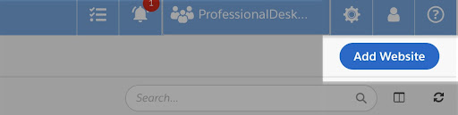Knappen Lägg till webbplats i det övre högra hörnet på sidan CookiePro instrumentpanel
