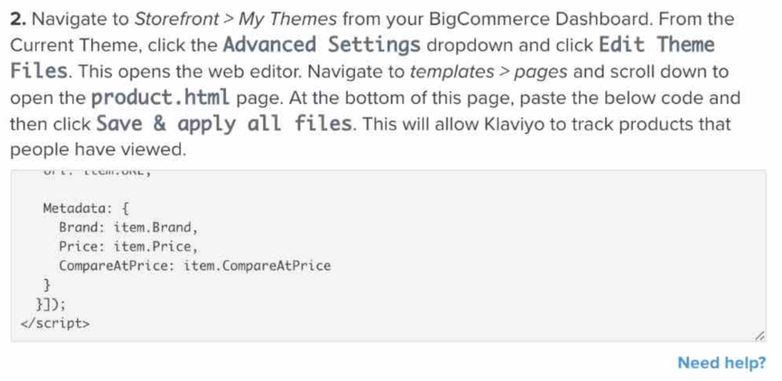 Lägg till visad produkt spårning step in Klaviyo