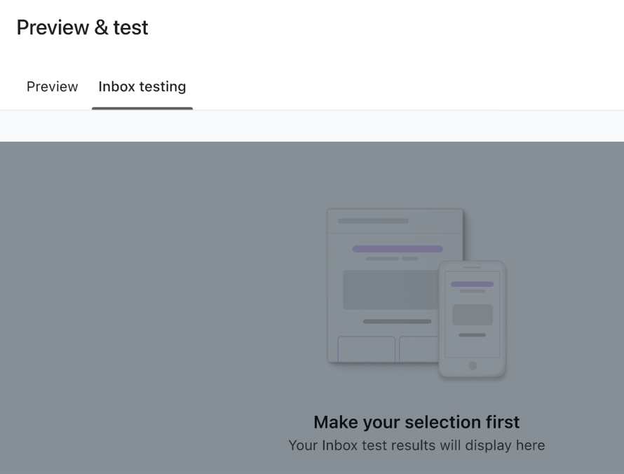 Testfliken för inkorgen i Klaviyo.