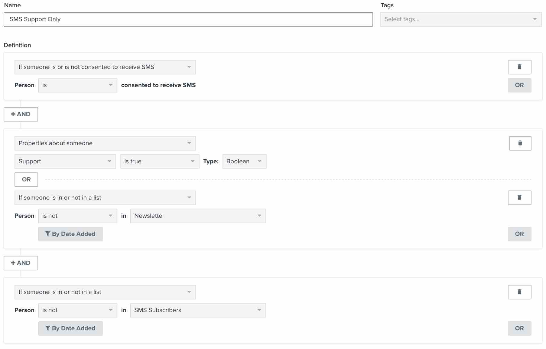 segment av sms support abonnenter