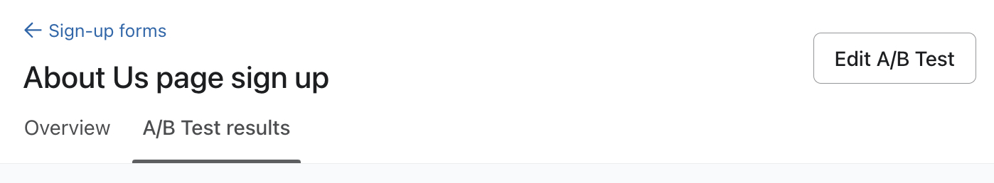Fliken för A/B-testresultat som väljs i menyraden från ett enskilt formulärs analyssidor.