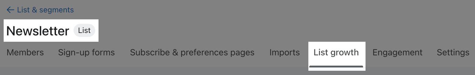 lista tillväxtflik inom en lista