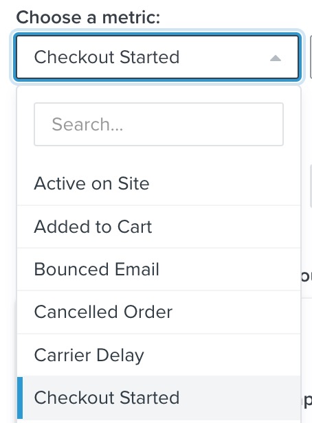 mättal dropdown med kassa Startade mättal vald från lista