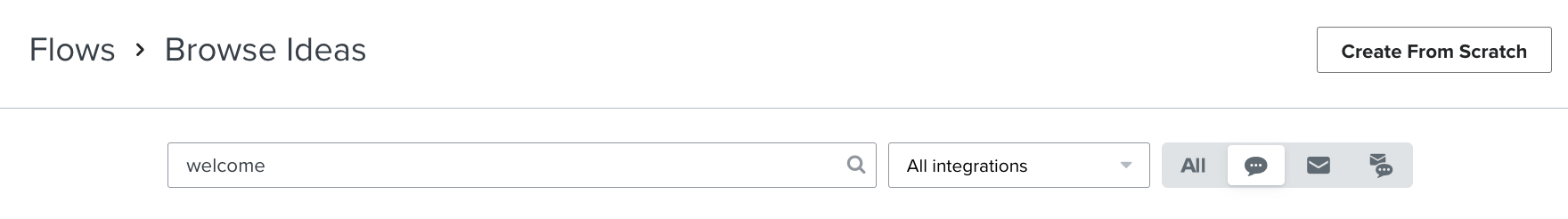 Bläddra i Ideas sökfält med "welcome" inmatat