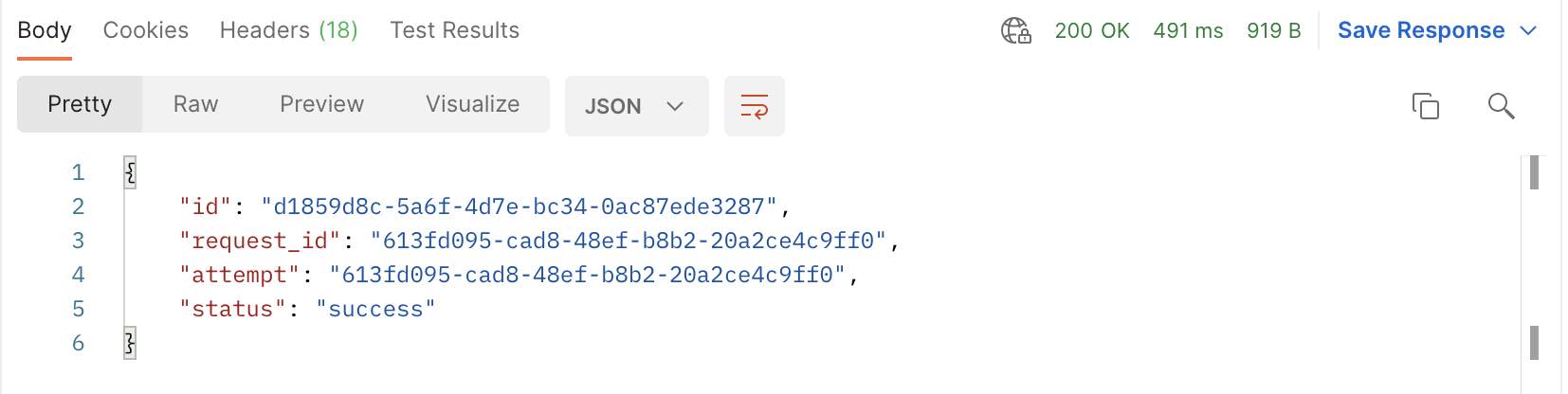 Respuesta de solicitud Postman POST, mostrando una respuesta correcta