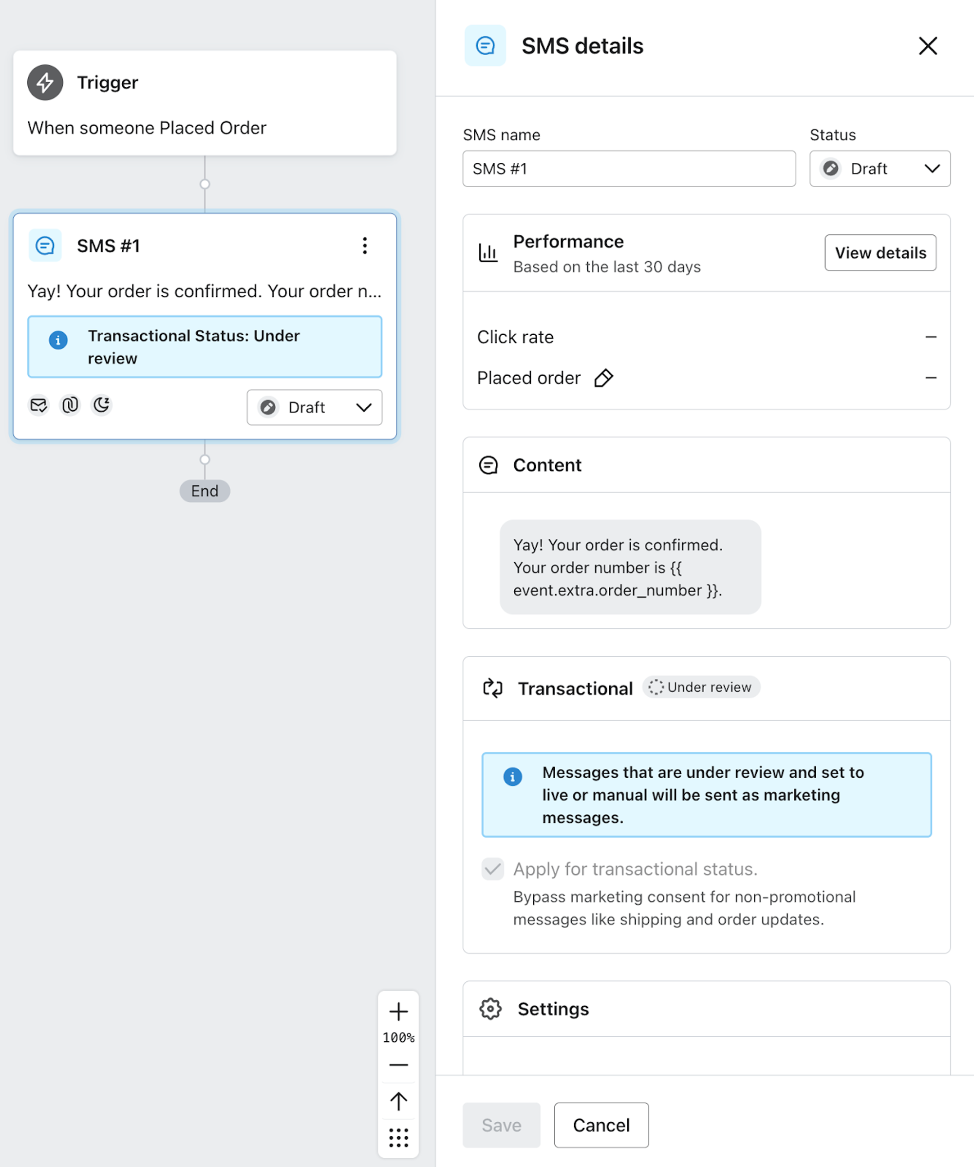Mensaje SMS en espera de ser revisado por su contenido transaccional