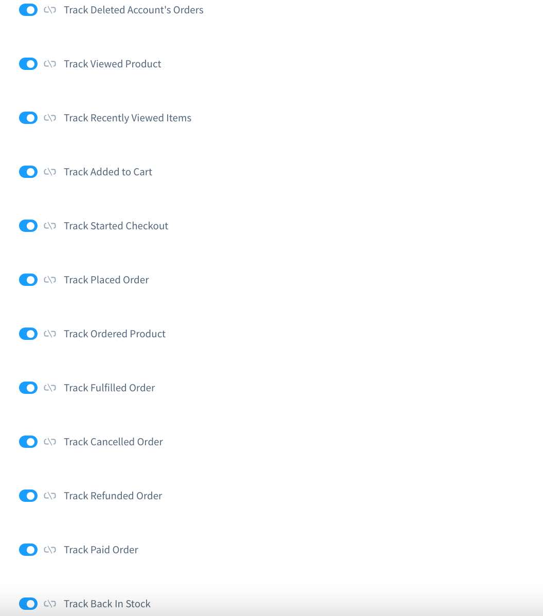 lista de todas las métricas activadas en azul