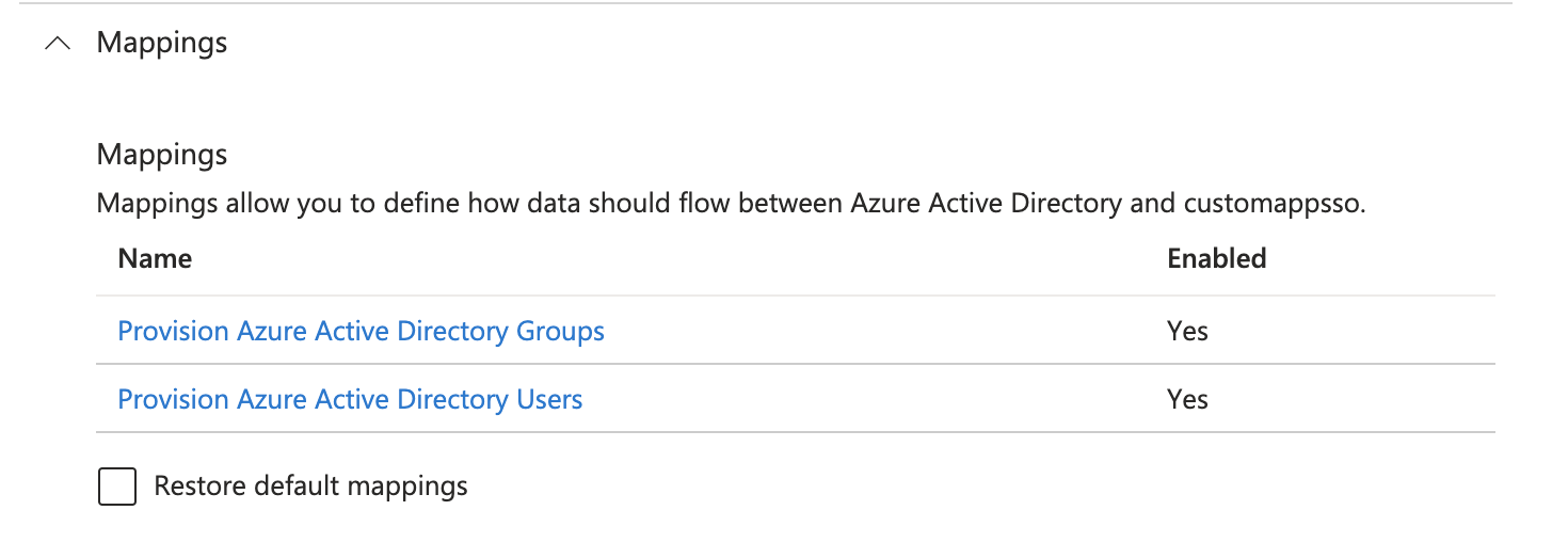 Desplegable Mapeos para aprovisionamiento (en orden) de grupos o usuarios de Azure AD