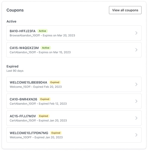 cupón en la pestaña Detalles del perfil