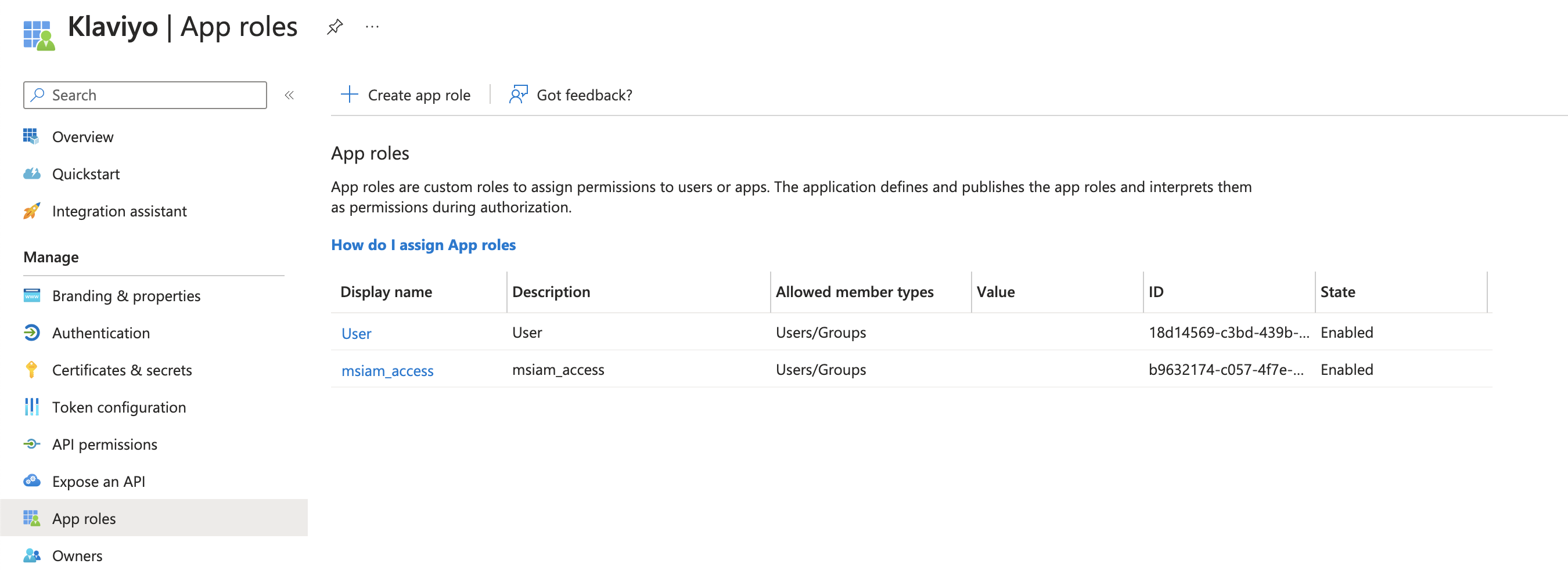 Crea un rol de aplicación en la página de roles de aplicación