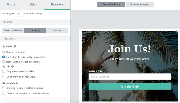 Klaviyo forma dirigida a personas que no son perfil existente 