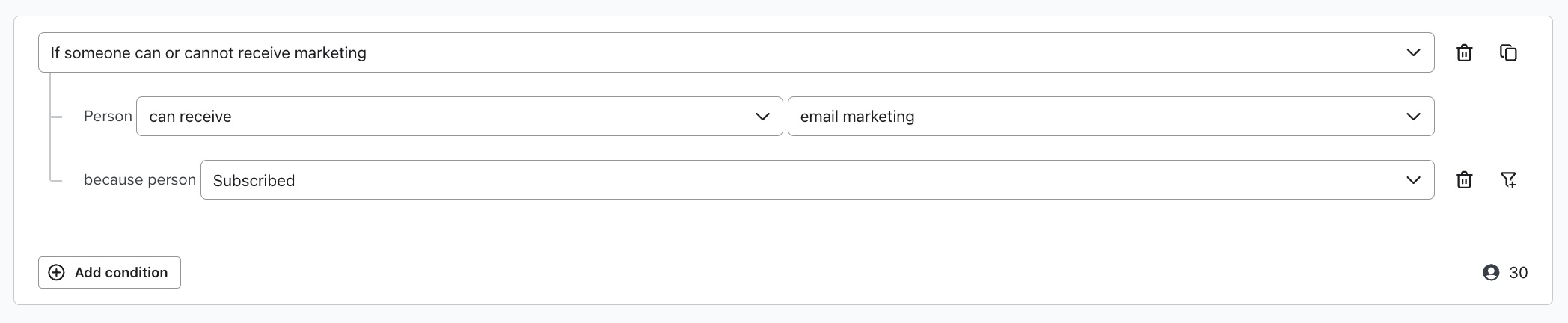 Voorwaarde voor profielen die toestemming voor e-mailmarketing hebben gegeven