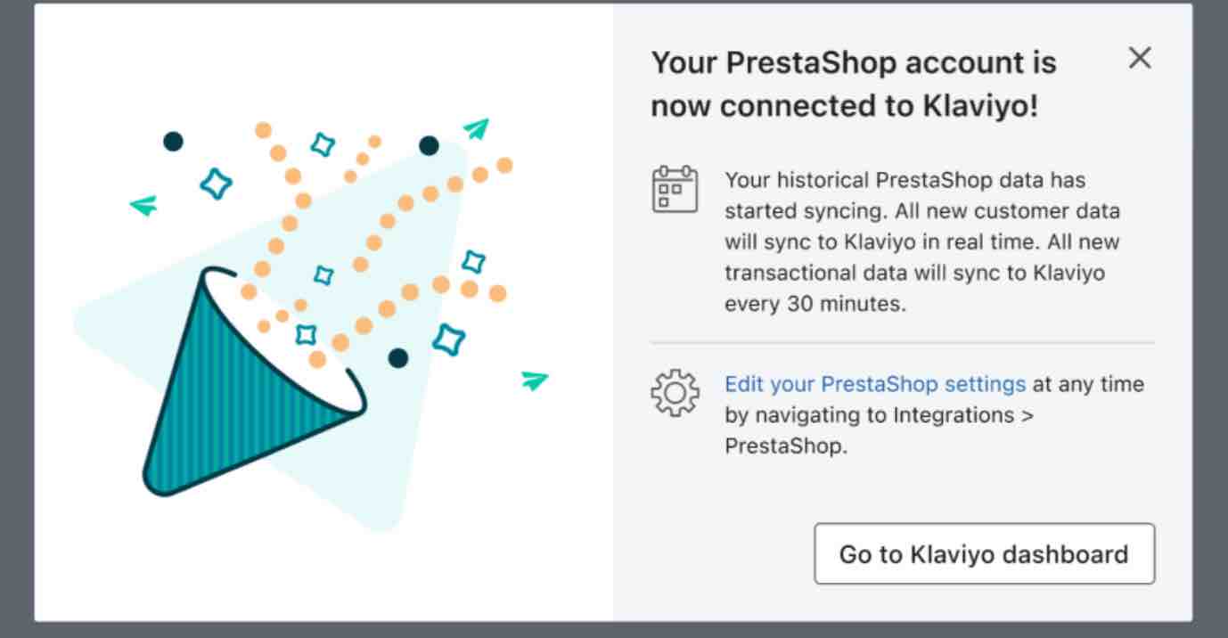 Succesbericht: Je PrestaShop-account is nu verbonden met Klaviyo